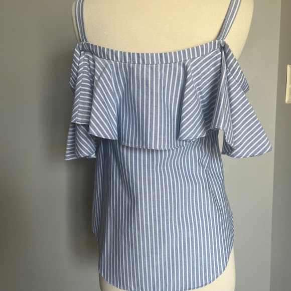 Veronica Beard Grant Multiway  Striped Ruffle Cold Shoulder Cocktail Blouse Top - Picture 8 of 11